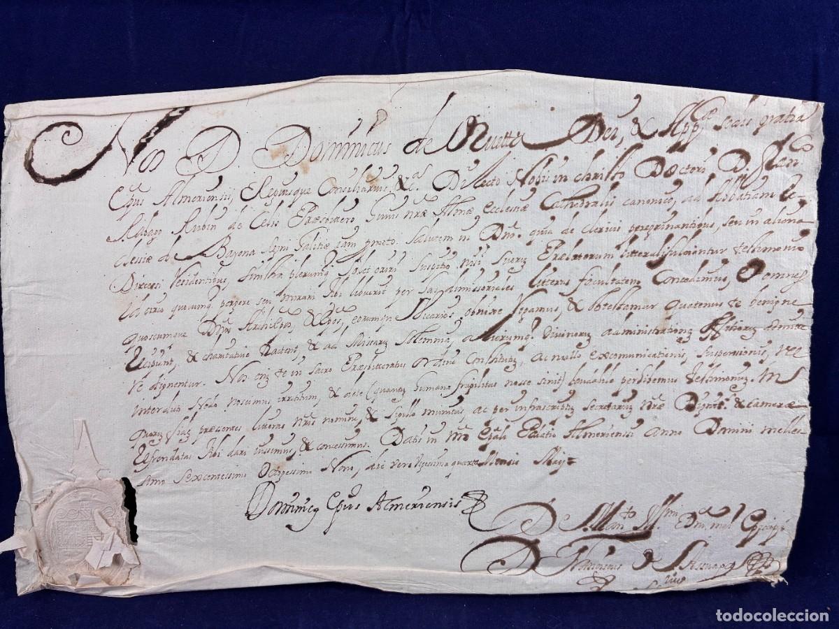 Manuscritos antiguos: Licencia episcopal latina Domingo Orueta 1689 Almer&iacute;a manuscrito siglo XVII Muy Bueno