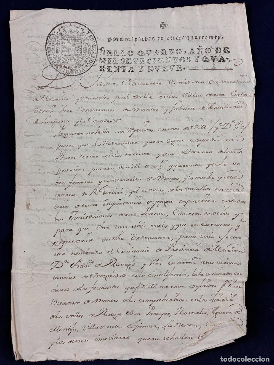 Manuscritos antiguos: Nombramiento Visitador Montes. Jacinto Navarrete. 1749 Santander, Cantabria. Muy buen estado
