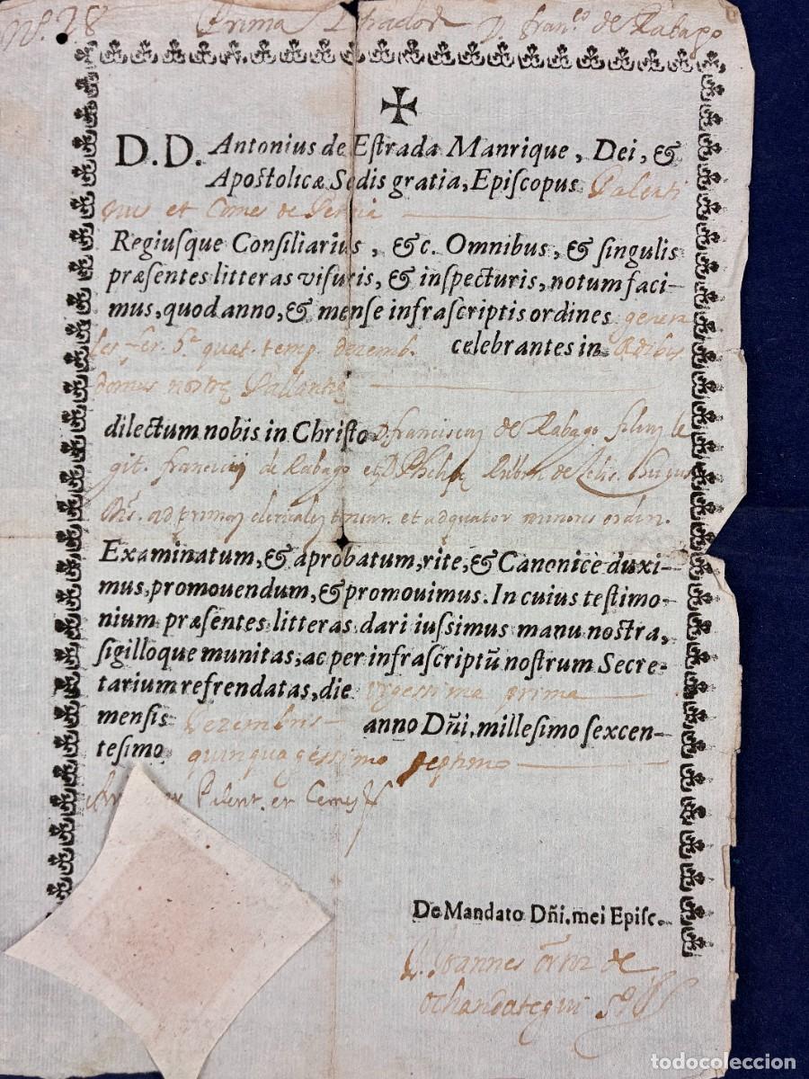 Manuscritos antiguos: &Oacute;rdenes Francisco de R&aacute;bago Rub&iacute;n de Celis, Antonio Estrada Manrique. 1657 Palencia. Buen estado