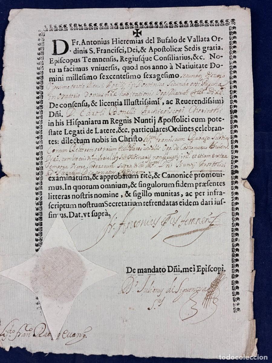 Manuscritos antiguos: Diaconado Francisco de R&aacute;bago. Antonio del Bufalo 1662. Avila Buen estado. Ordenacion religiosa.