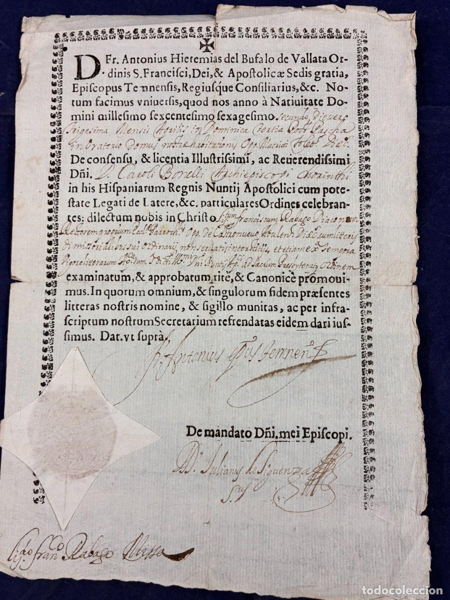 Manuscritos antiguos: Presbiterado Francisco de R&aacute;bago. Antonio del Bufalo. 1662 Avila Buen estado. Ordenaci&oacute;n religiosa