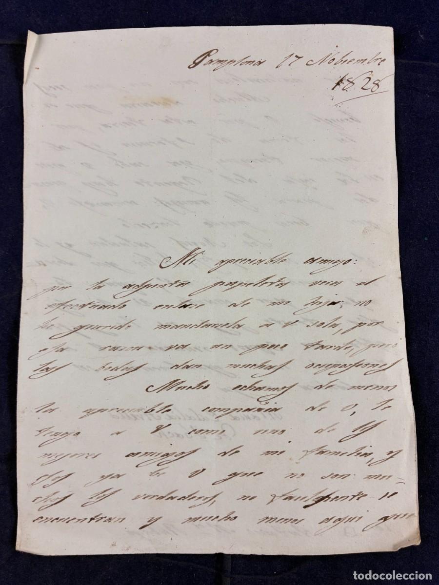 Manuscritos antiguos: Carta Pamplona Antonio M&ordf; R&aacute;bago. Mar&iacute;a Eulalia Abella. 1828. Manuscrito. Muy buen estado