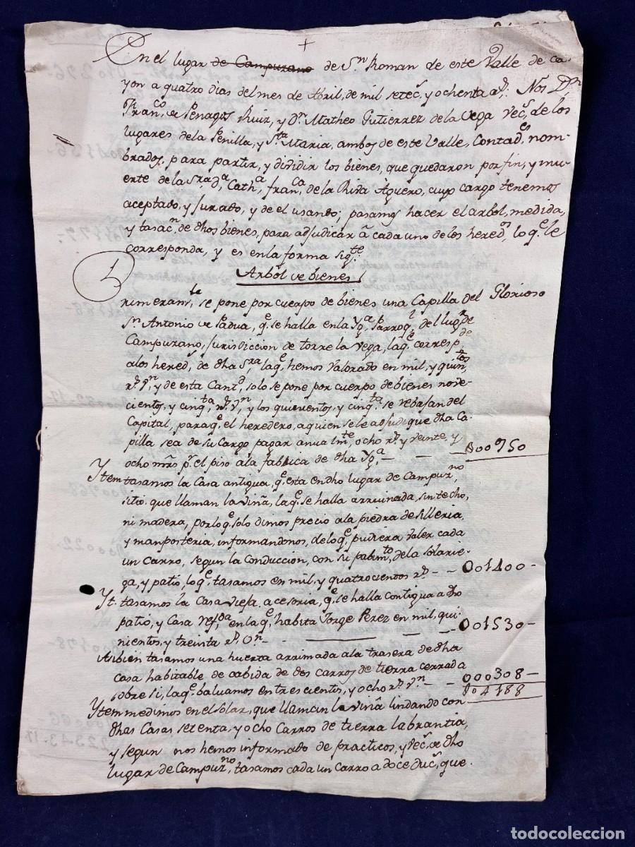 Manuscritos antiguos: Partici&oacute;n Ceballos Riva Ag&uuml;ero. 1780. Campuzano. Catalina Francisca de la Riva. Muy buen estado