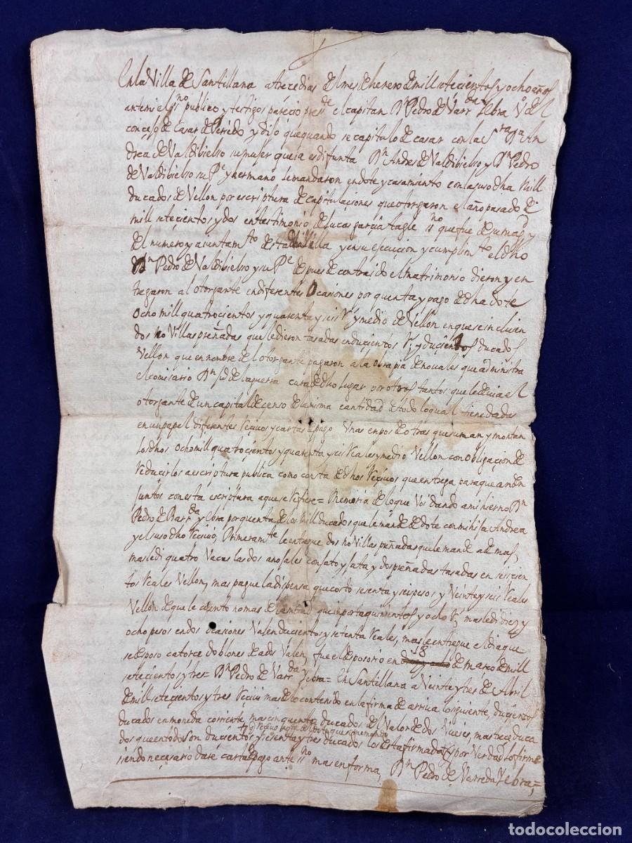 Manuscritos antiguos: Escritura dotal Barreda-Valdivielso. Pedro de Barreda Yebra. 1708. Cantabria Manuscrito. Buen estado
