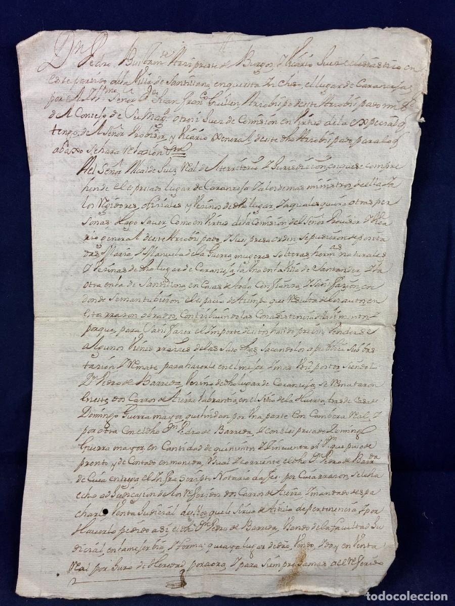 Manuscritos antiguos: Venta judicial Caranceja. Pedro de Barreda. 1755. Manuscrito original. Buen estado
