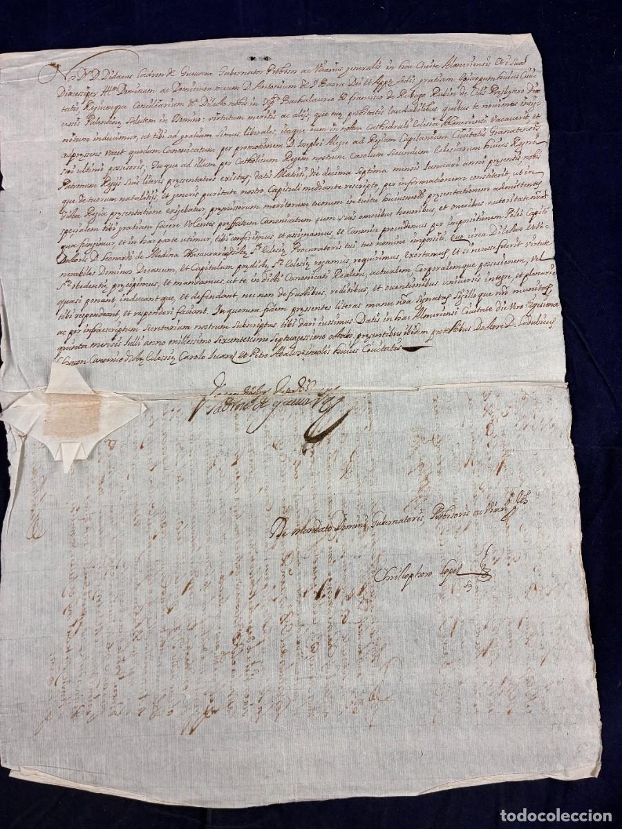 Manuscritos antiguos: Provisi&oacute;n canonj&iacute;a Francisco de R&aacute;bago Rub&iacute;n de Celis 1678 Catedral Almer&iacute;a Buen estado