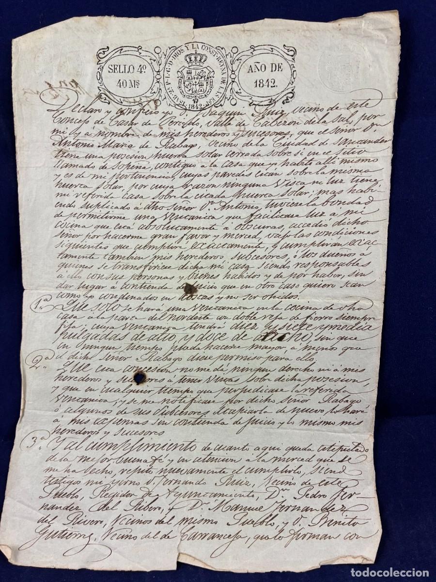 Manuscritos antiguos: Servidumbre de luces Joaqu&iacute;n Ruiz 1842 Manuscrito original Buen estado Cantabria, Casar, Cabez&oacute;n