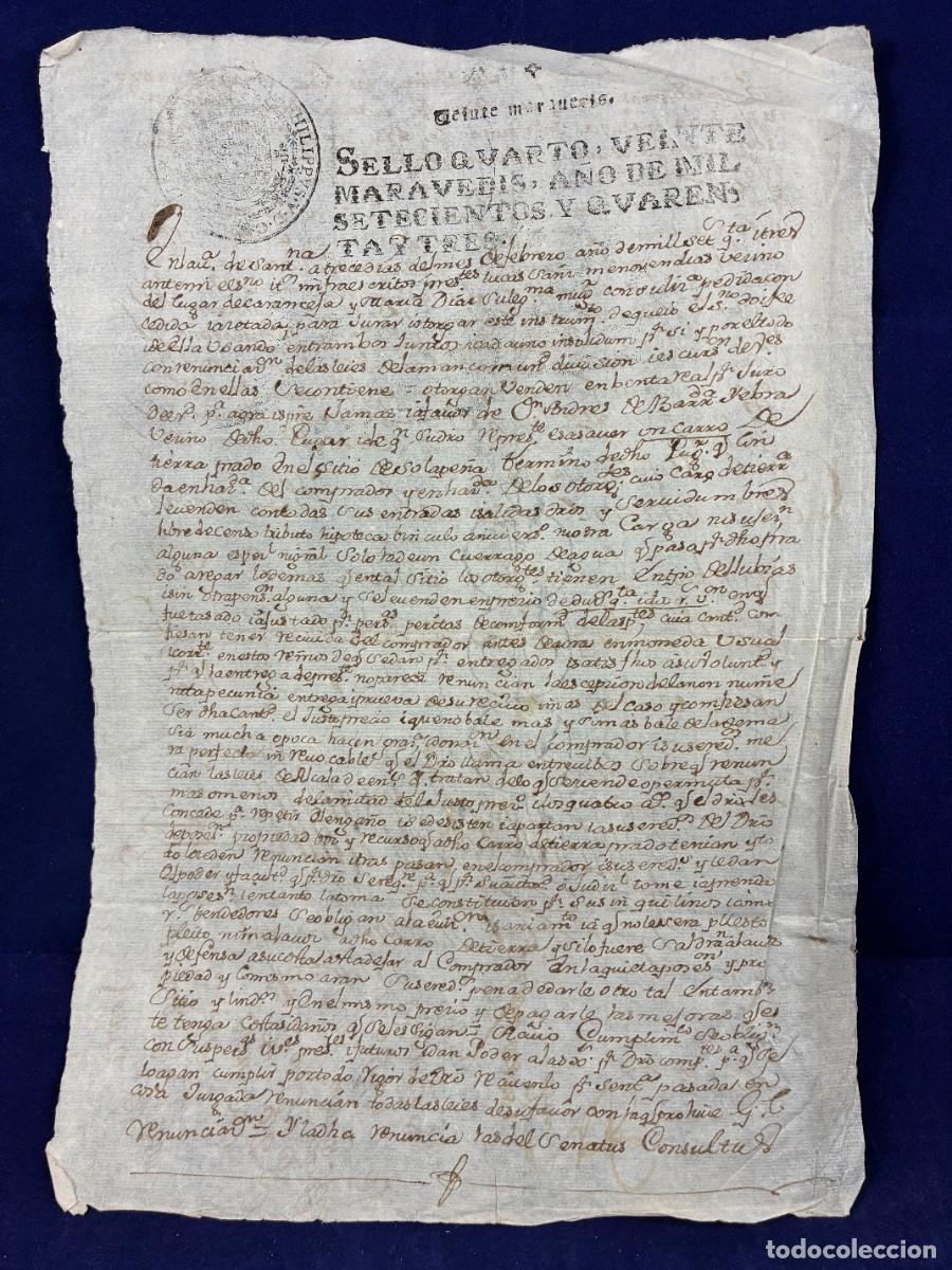 Manuscritos antiguos: Venta heredad Caranceja. Andr&eacute;s de Barreda Yebra. 1743. Santillana. Muy buen estado