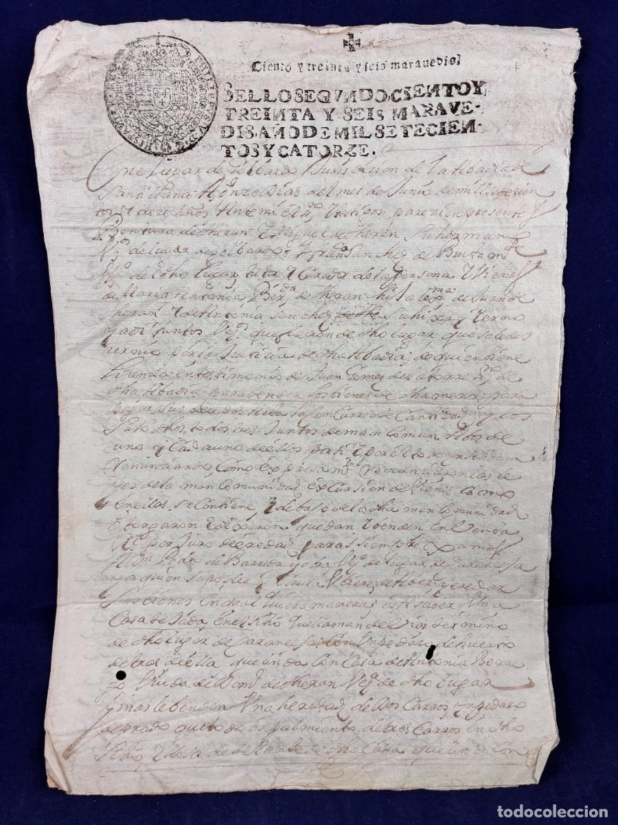 Manuscritos antiguos: Escritura compraventa, Santillana. Domingo de Bustamante 1714 Pedro Barreda Muy buen estado