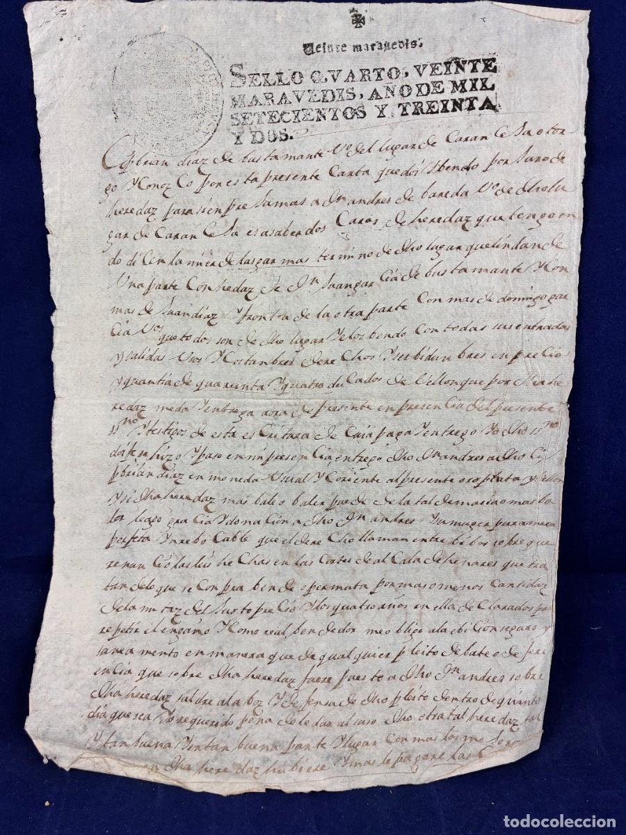 Manuscritos antiguos: Compraventa Andr&eacute;s de Barreda. Cantabria 1732. Muy buen estado
