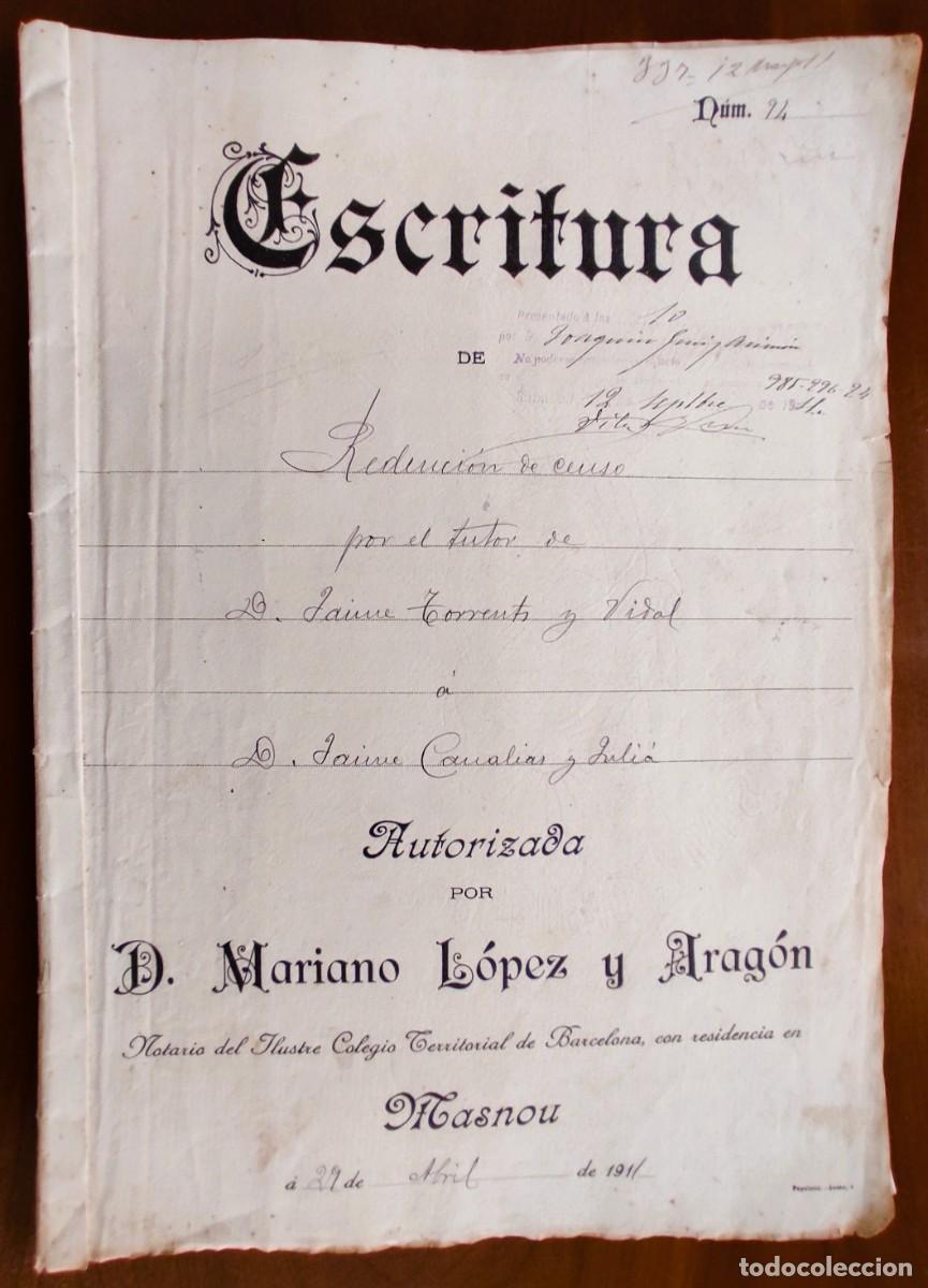 Manuscritos antiguos: MASNOU (BARCELONA) 1911 - SELLO 10 CLASE 2 PTAS Y 2 SELLO 11&ordf; CLASE 1 PTAS. - SOBRE TUTOR Y TIERRAS