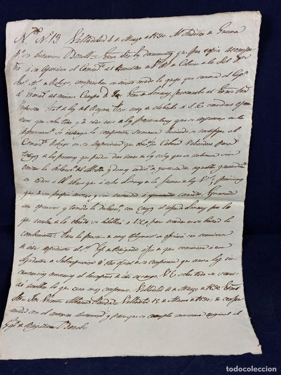 Manuscritos antiguos: Auditor&iacute;a de Guerra Valladolid Fernando VII 1830. Manuscrito. Justicia Militar. Muy buen estado