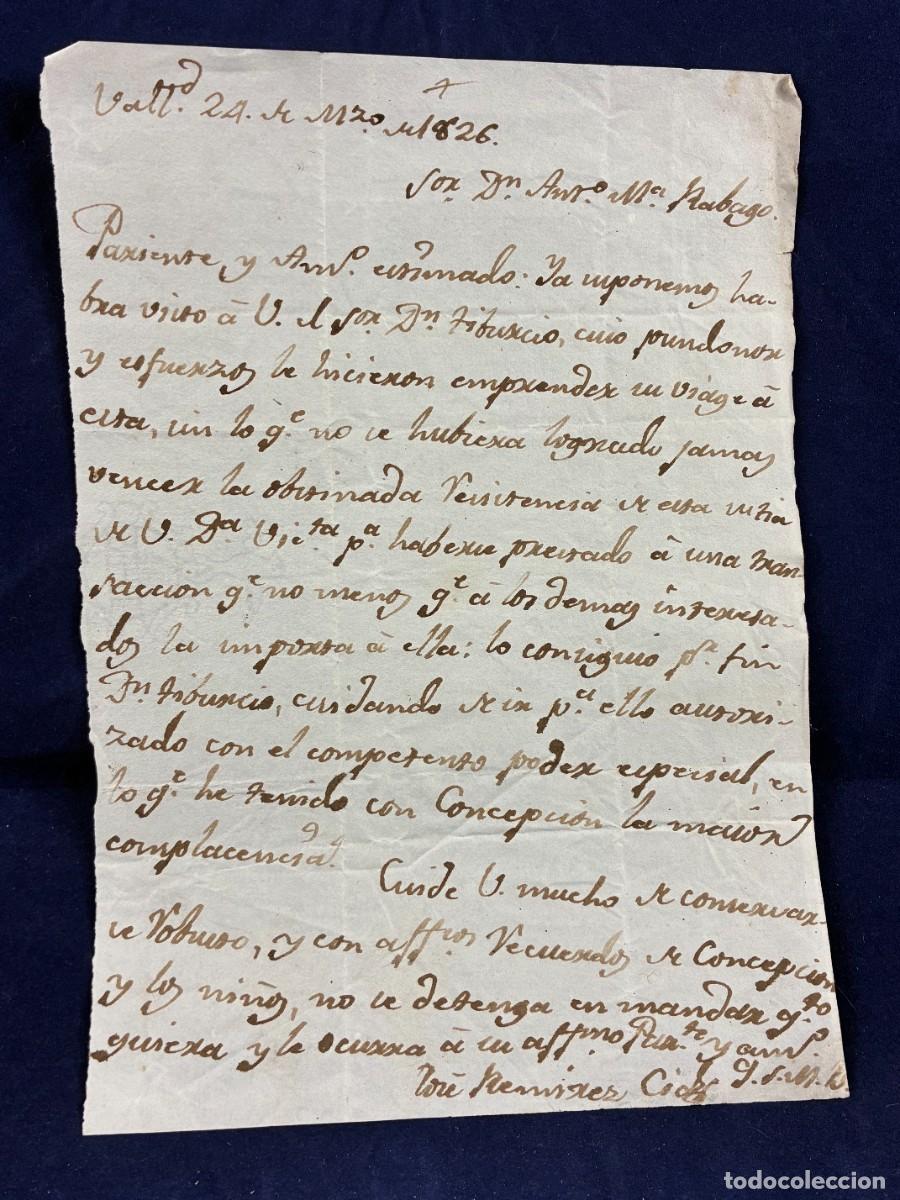 Manuscritos antiguos: Carta a Antonio M&ordf; de R&aacute;bago. Jos&eacute; Ramirez Cid 1826. Manuscrito antiguo Muy buen estado