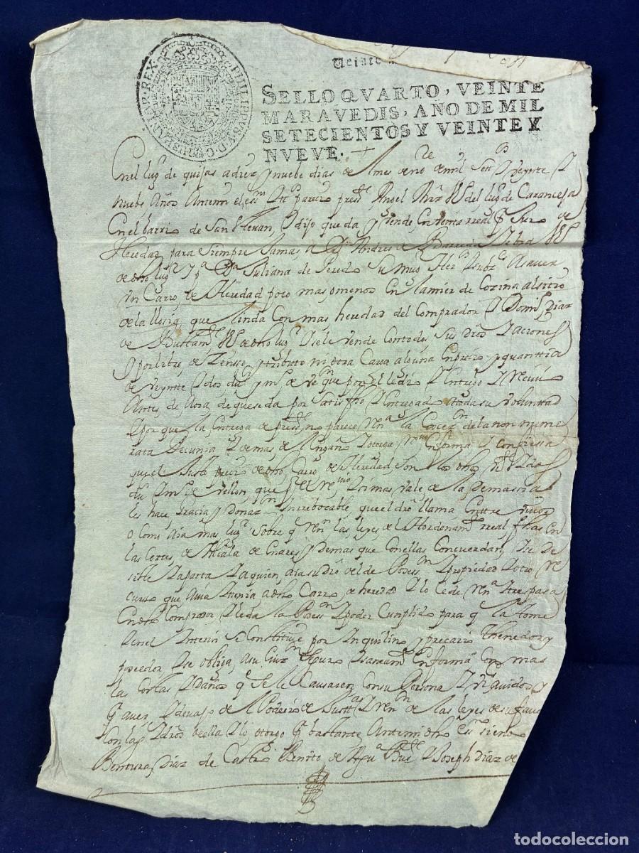 Manuscritos antiguos: Venta heredad Andr&eacute;s de Barreda Yebra 1729 Caranceja papel sellado buen estado. Cantabria