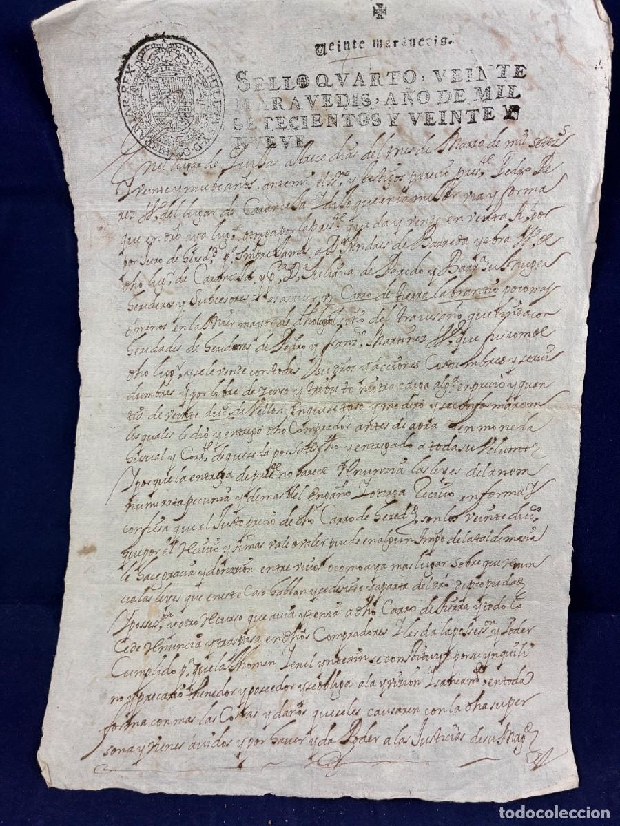Manuscritos antiguos: Venta heredad Andr&eacute;s de Barreda Yebra 1729 Caranceja papel sellado buen estado. Cantabria