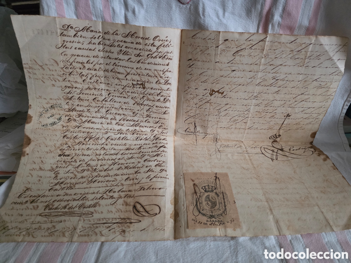 Manuscritos antiguos: DOCUMENTO NOTARIAL ENTRE GRANDES CUBA 1873