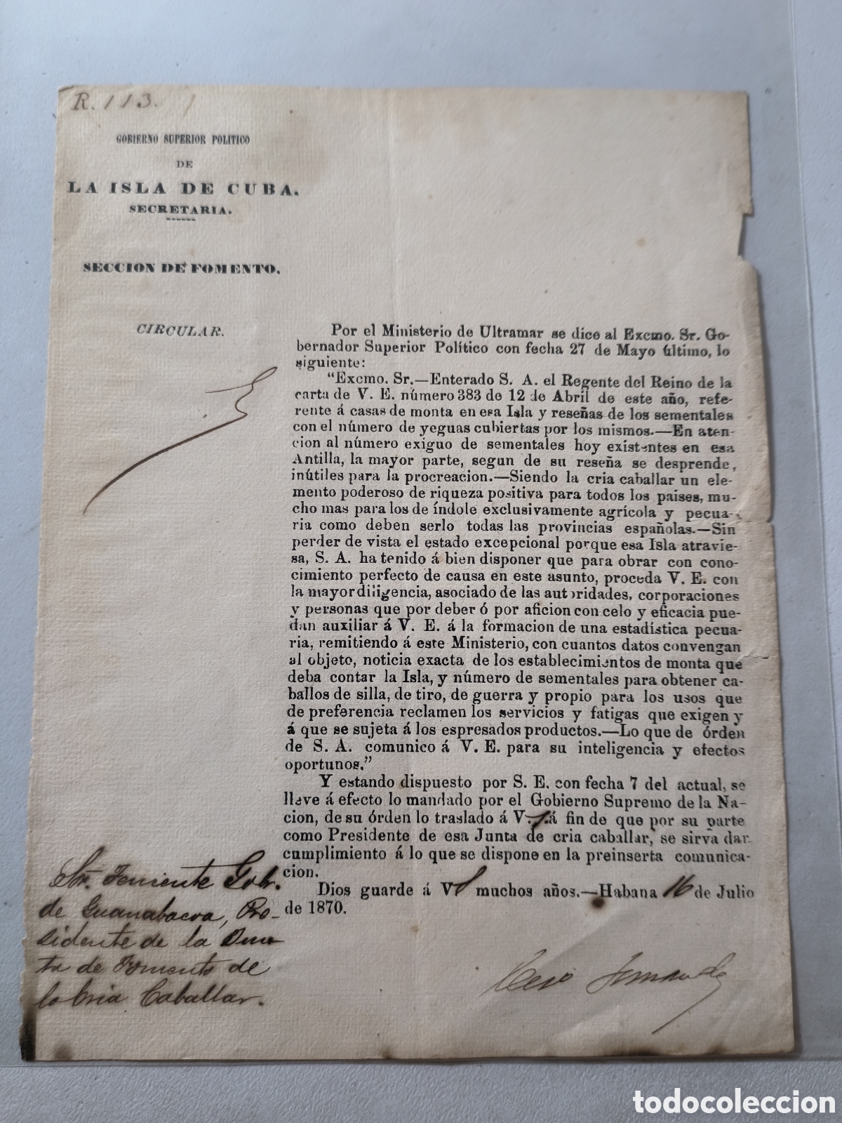 Manuscritos antiguos: Cuba espa&ntilde;ola, documento gobierno superior pol&iacute;tico isla de cuba,a&ntilde;o 1870