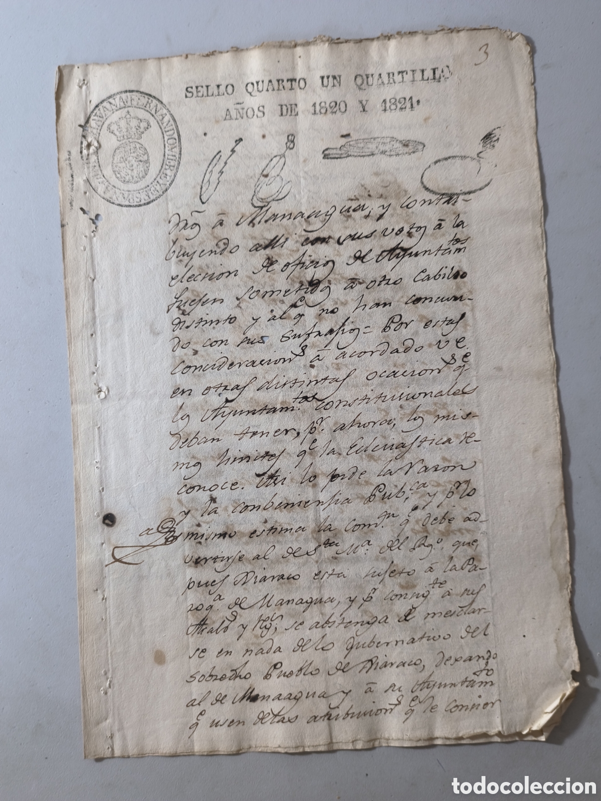 Manuscritos antiguos: Cuba Espa&ntilde;ola, documento notarial con papel sellado ,a&ntilde;o 1820