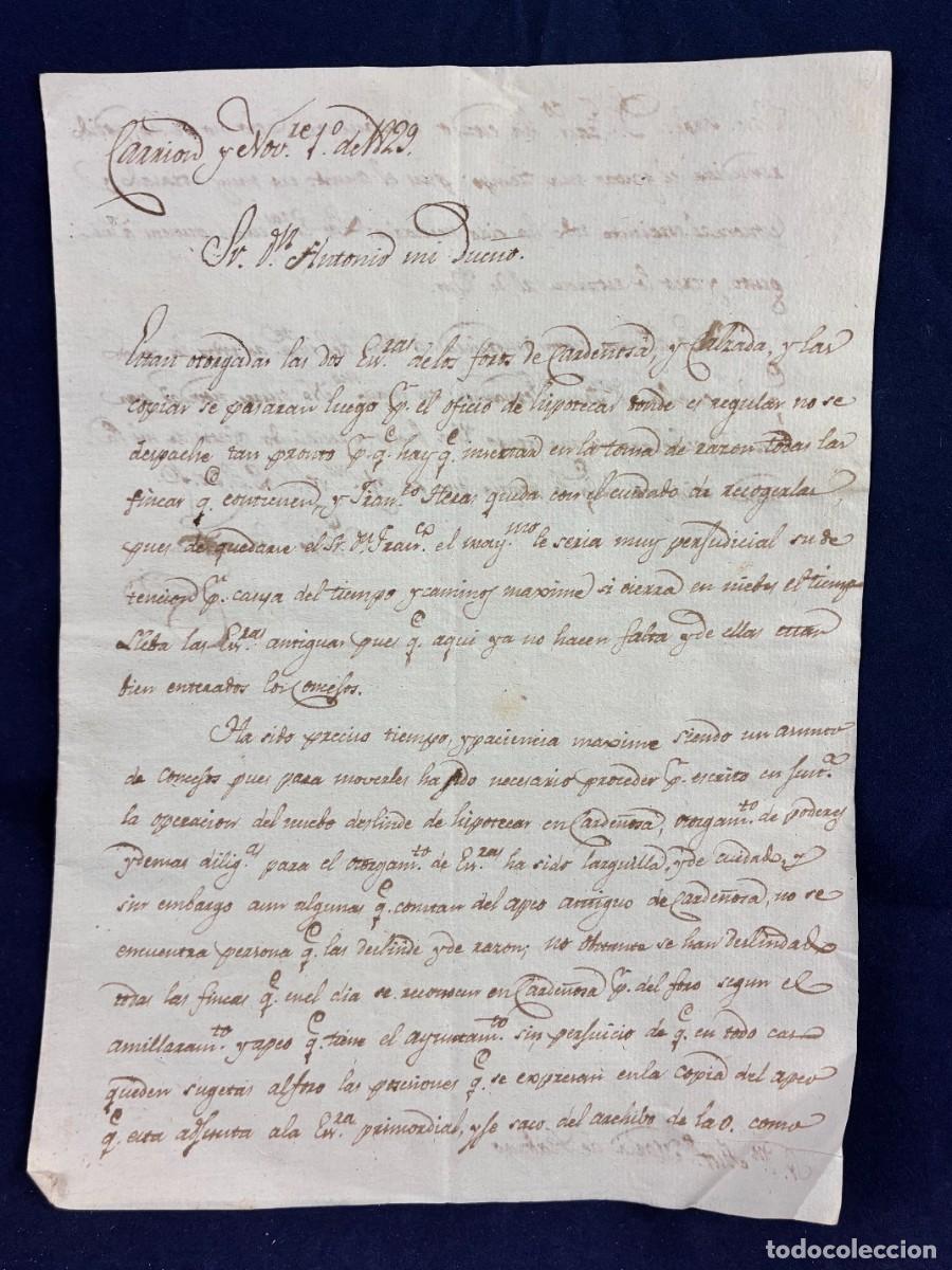 Manuscritos antiguos: Carta sobre foros e hipotecas Carri&oacute;n de los Condes 1829 Palencia Manuscrito Buen estado