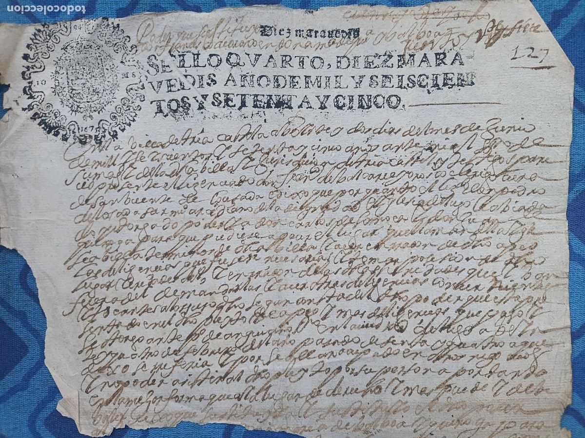 Manuscritos antiguos: Sello fiscal, timbre fiscal 1675. Documento seccionado, Galicia, Lugo