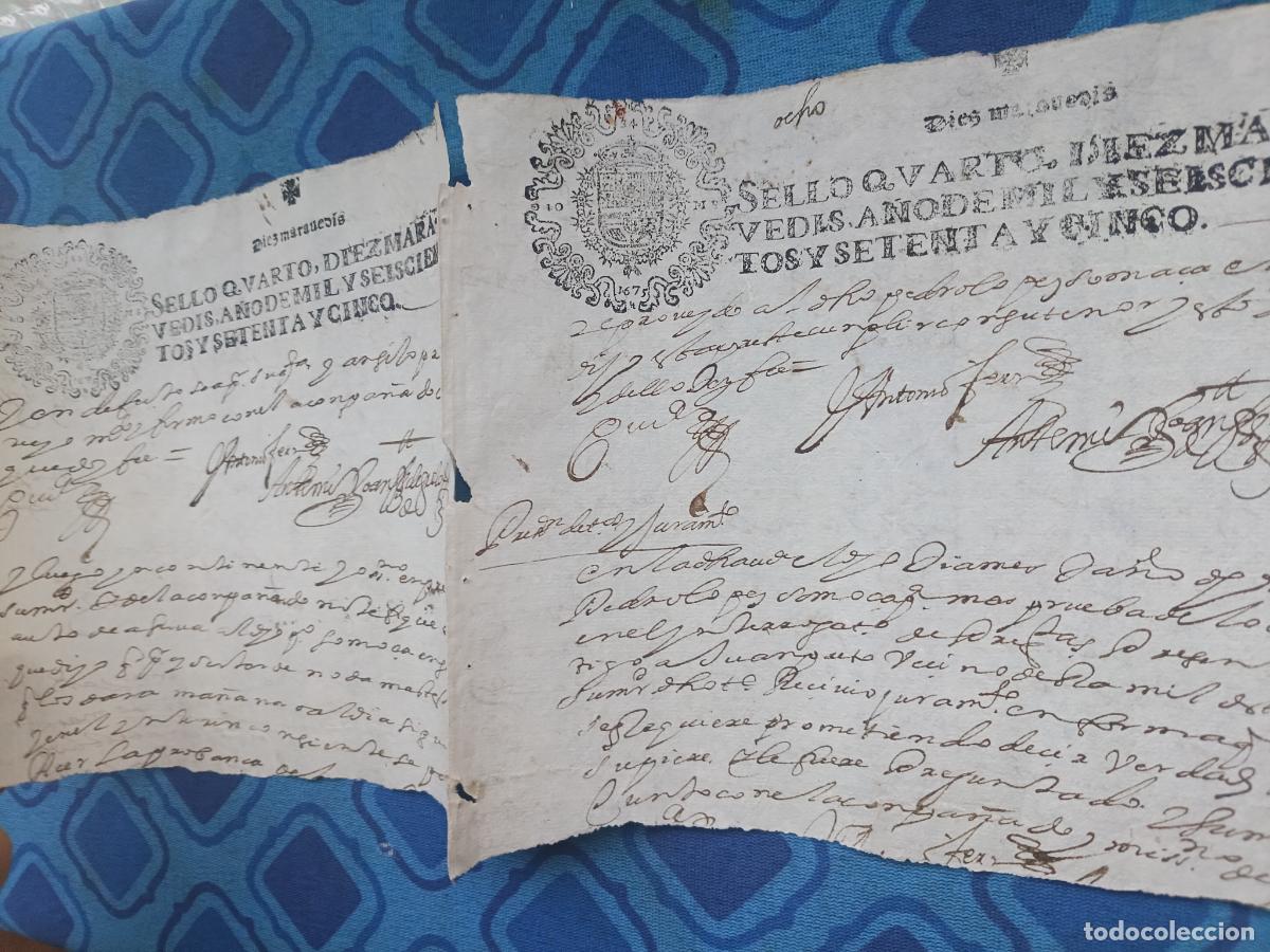 Manuscritos antiguos: Galicia. Sellos fiscales (2) documento seccionado 1675
