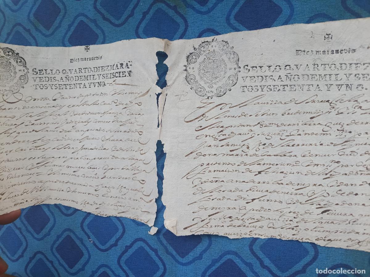 Manuscritos antiguos: Galicia. Sellos fiscales (2) documento seccionado 1671