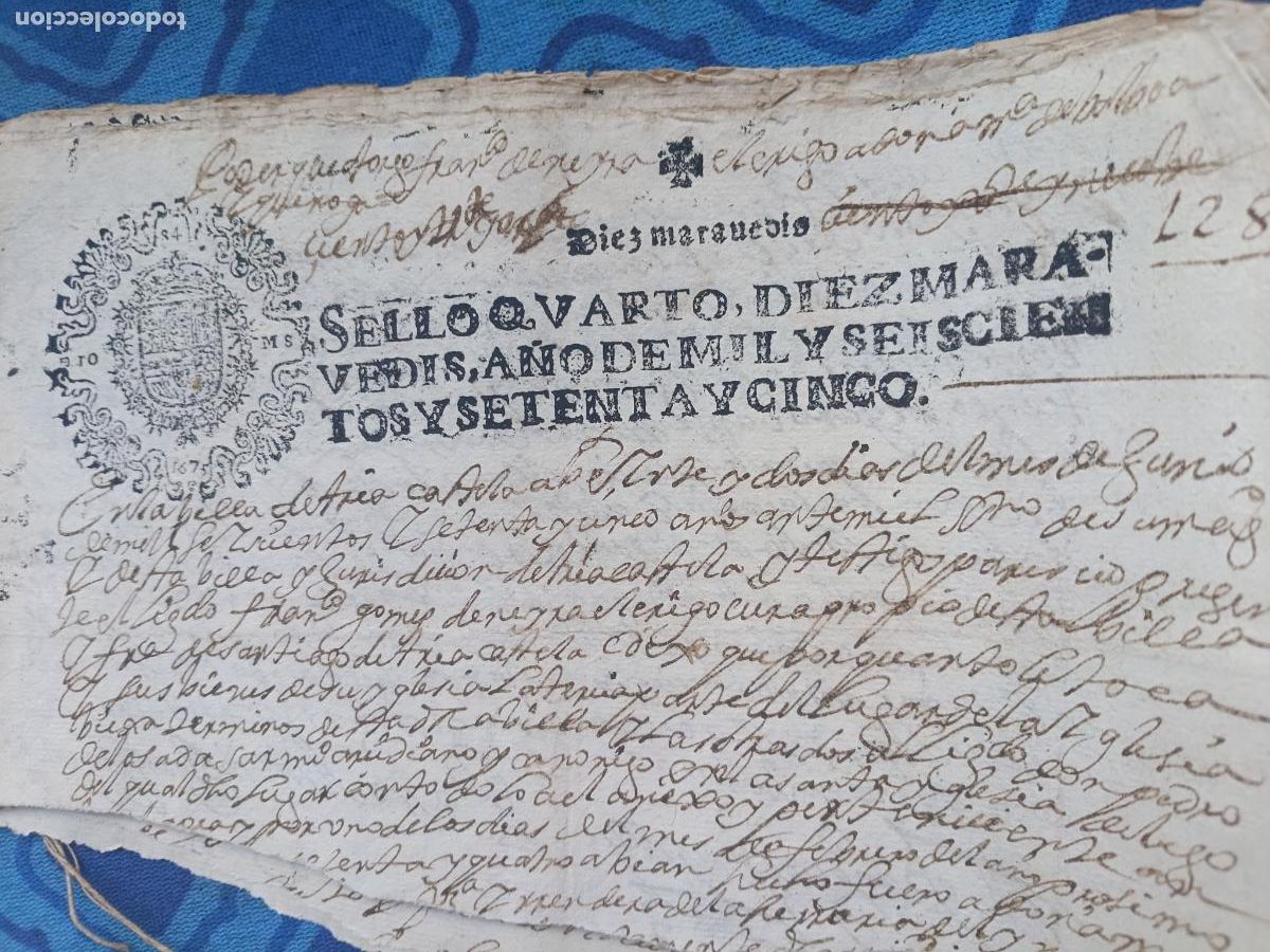 Manuscritos antiguos: Galicia. Papel sellado fiscal. Sellos fiscales (17) documento seccionado 1675