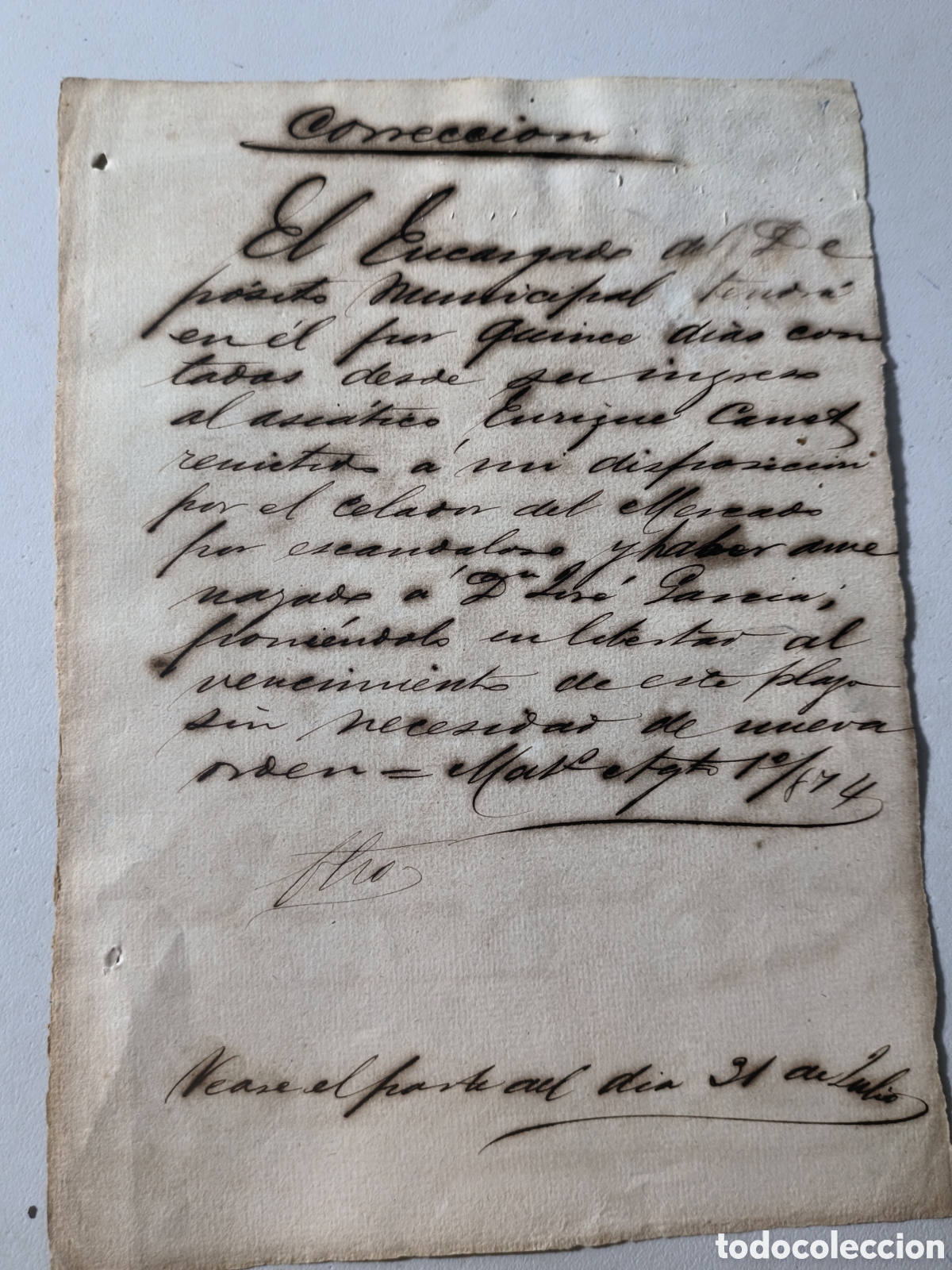 Manuscritos antiguos: Cuba espa&ntilde;ola,parte del dep&oacute;sito municipal de cimarrones ,a&ntilde;o 1874.