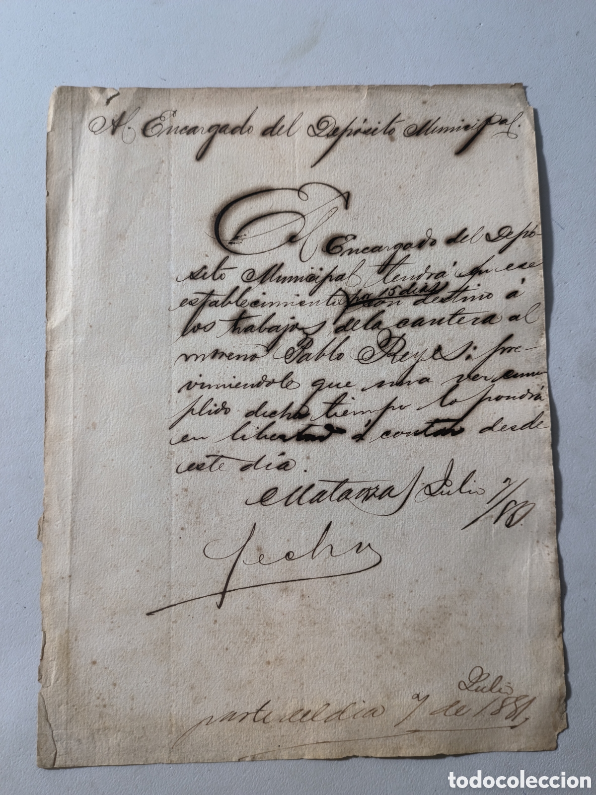 Manuscritos antiguos: Cuba espa&ntilde;ola,parte del dep&oacute;sito municipal de cimarrones del a&ntilde;o 1880.
