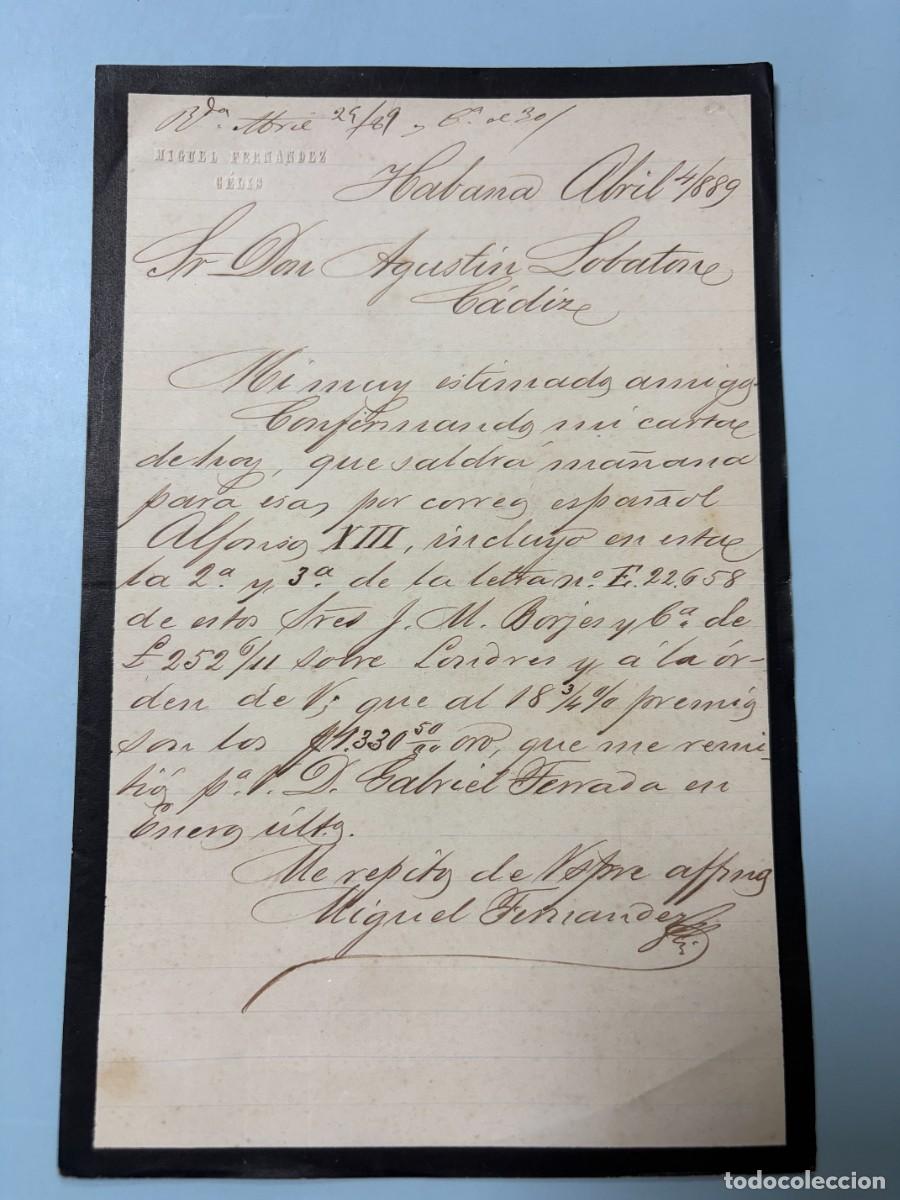 Manuscritos antiguos: CARTA DE MIGUEL FERNANDO SELIS A AGUST&Iacute;N LOBATON - HABANA-C&Aacute;DIZ, 1889