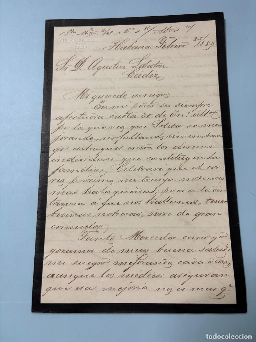 Manuscritos antiguos: CARTA DE MIGUEL FERNANDO SELIS A AGUST&Iacute;N LOBATON - HABANA-C&Aacute;DIZ, 1889