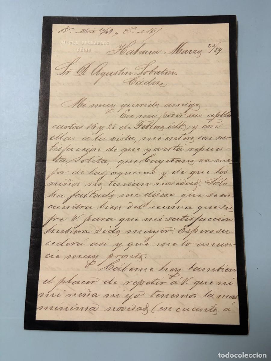 Manuscritos antiguos: CARTA DE MIGUEL FERNANDO SELIS A AGUST&Iacute;N LOBATON - HABANA-C&Aacute;DIZ, 1889