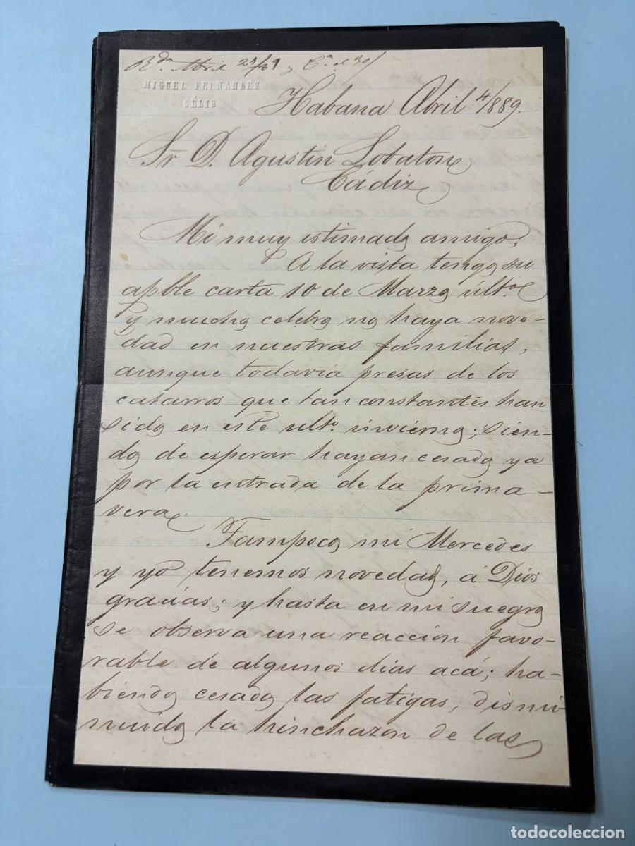 Manuscritos antiguos: CARTA DE MIGUEL FERNANDO SELIS A AGUST&Iacute;N LOBATON - HABANA-C&Aacute;DIZ, 1889