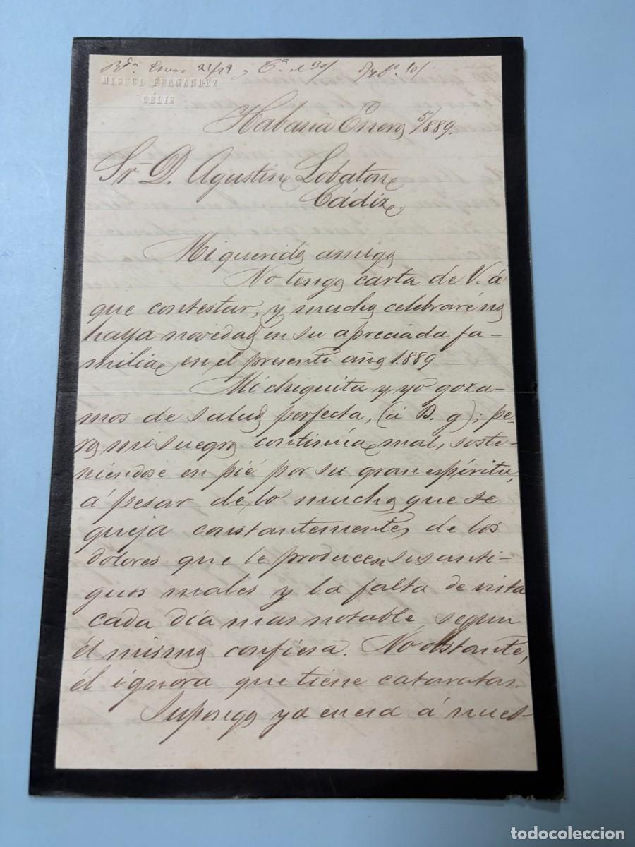 Manuscritos antiguos: CARTA DE MIGUEL FERNANDO SELIS A AGUST&Iacute;N LOBATON - HABANA-C&Aacute;DIZ, 1889