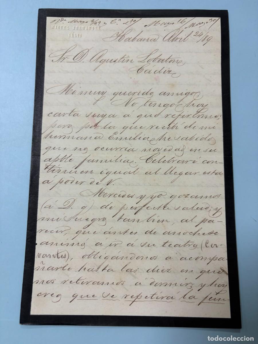 Manuscritos antiguos: CARTA DE MIGUEL FERNANDO SELIS A AGUST&Iacute;N LOBATON - HABANA-C&Aacute;DIZ, 1889