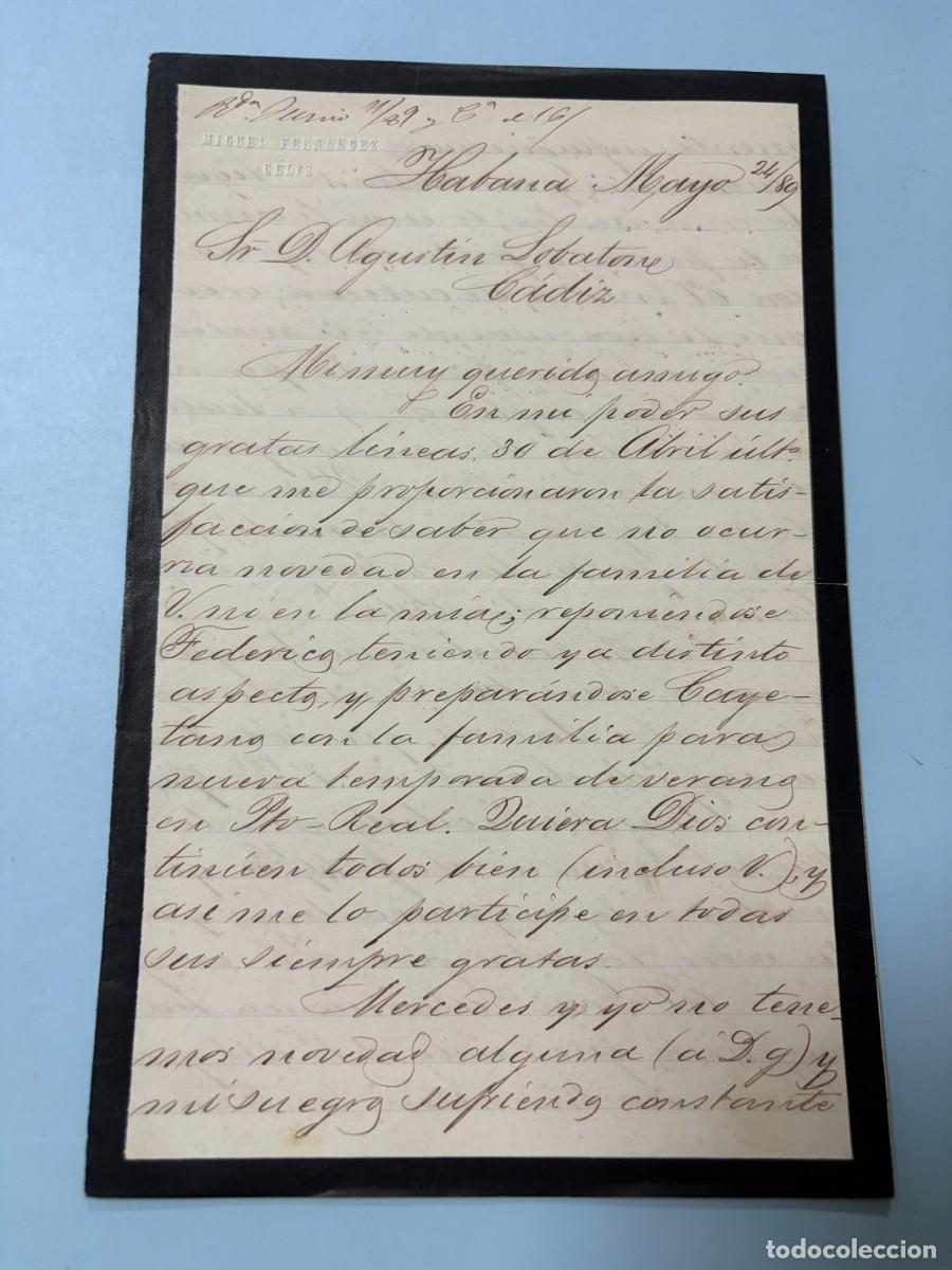 Manuscritos antiguos: CARTA DE MIGUEL FERNANDO SELIS A AGUST&Iacute;N LOBATON - HABANA-C&Aacute;DIZ, 1889