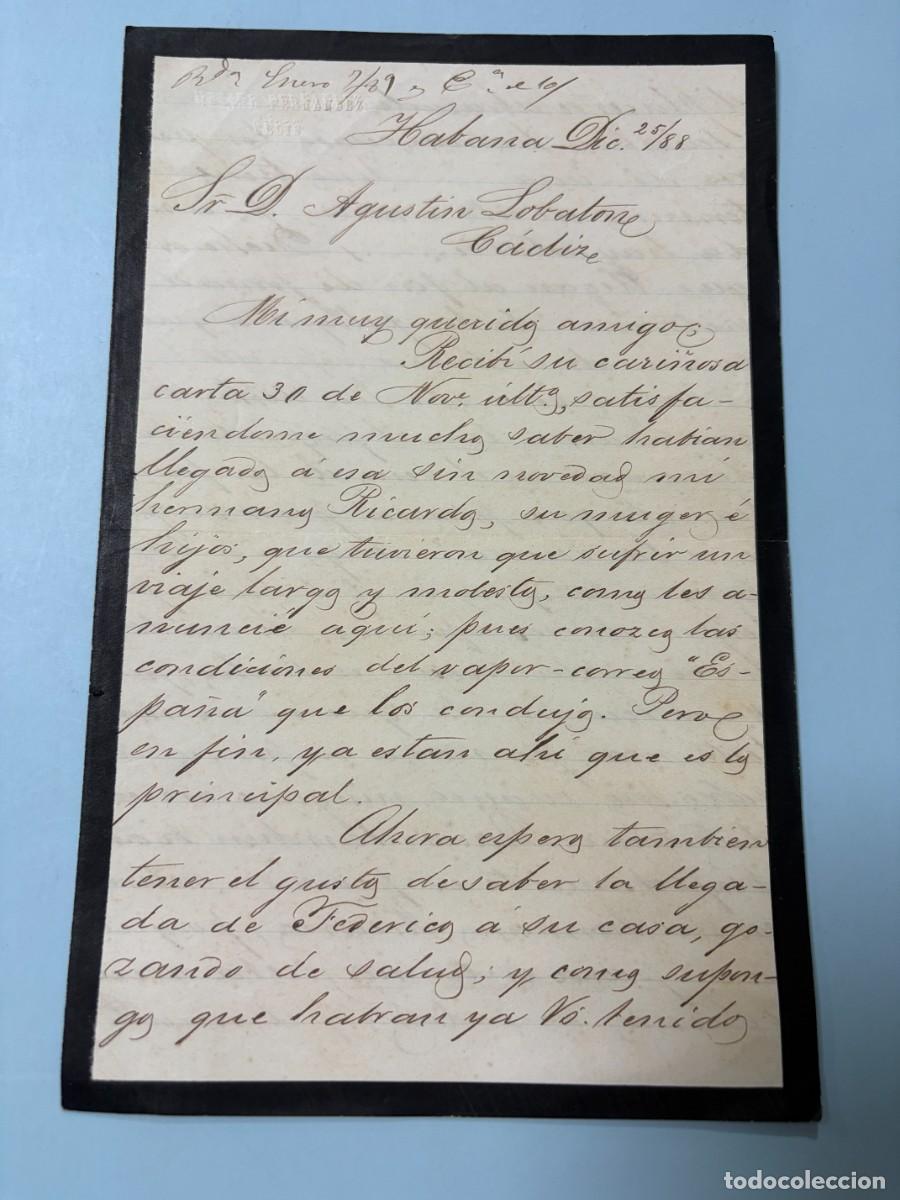 Manuscritos antiguos: CARTA DE MIGUEL FERNANDO SELIS A AGUST&Iacute;N LOBATON - HABANA-C&Aacute;DIZ, 1889