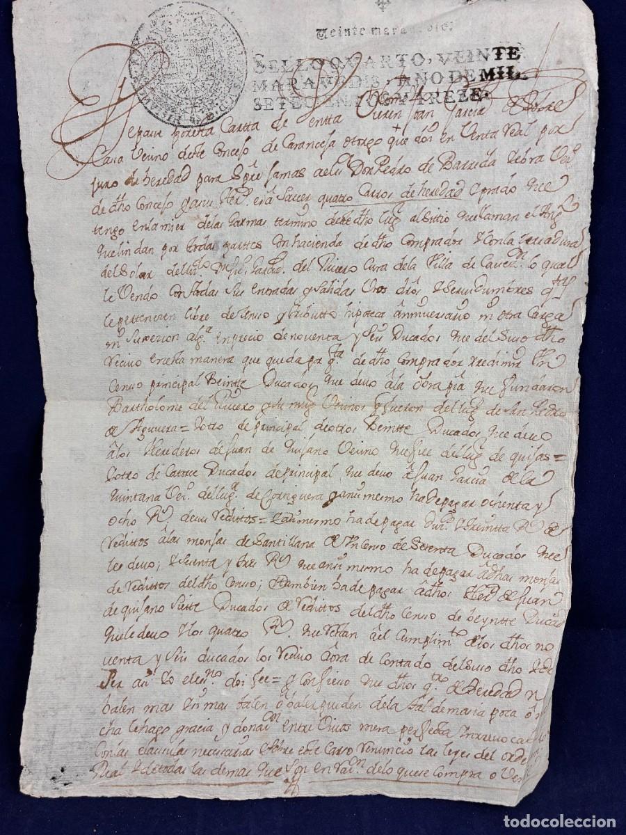 Manuscritos antiguos: Carta de venta Pedro de Barreda Yebra 1713 Caranceja papel sellado Muy buen estado Cabez&oacute;n de la Sal