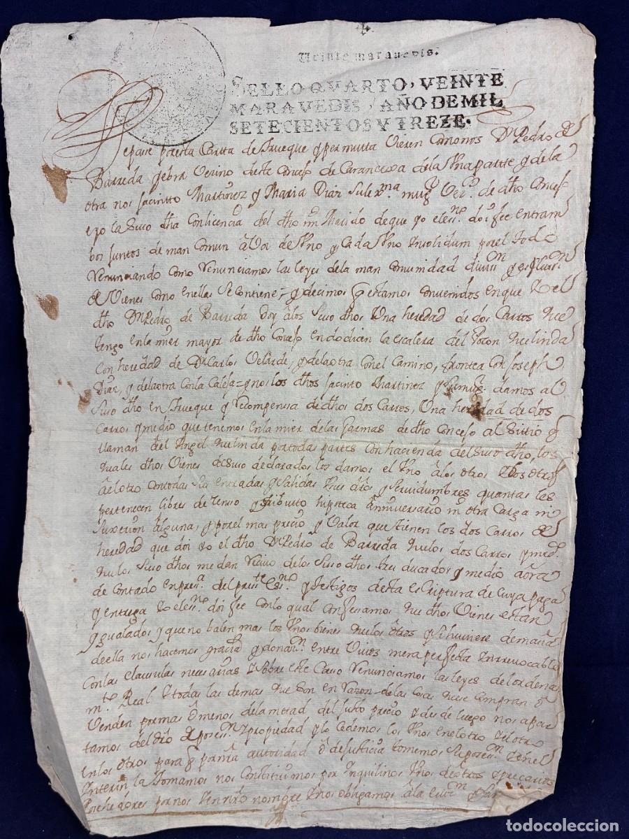 Manuscritos antiguos: Permuta Pedro de Barreda Yebra 1713 Caranceja papel sellado Muy buen estado. Cantabria