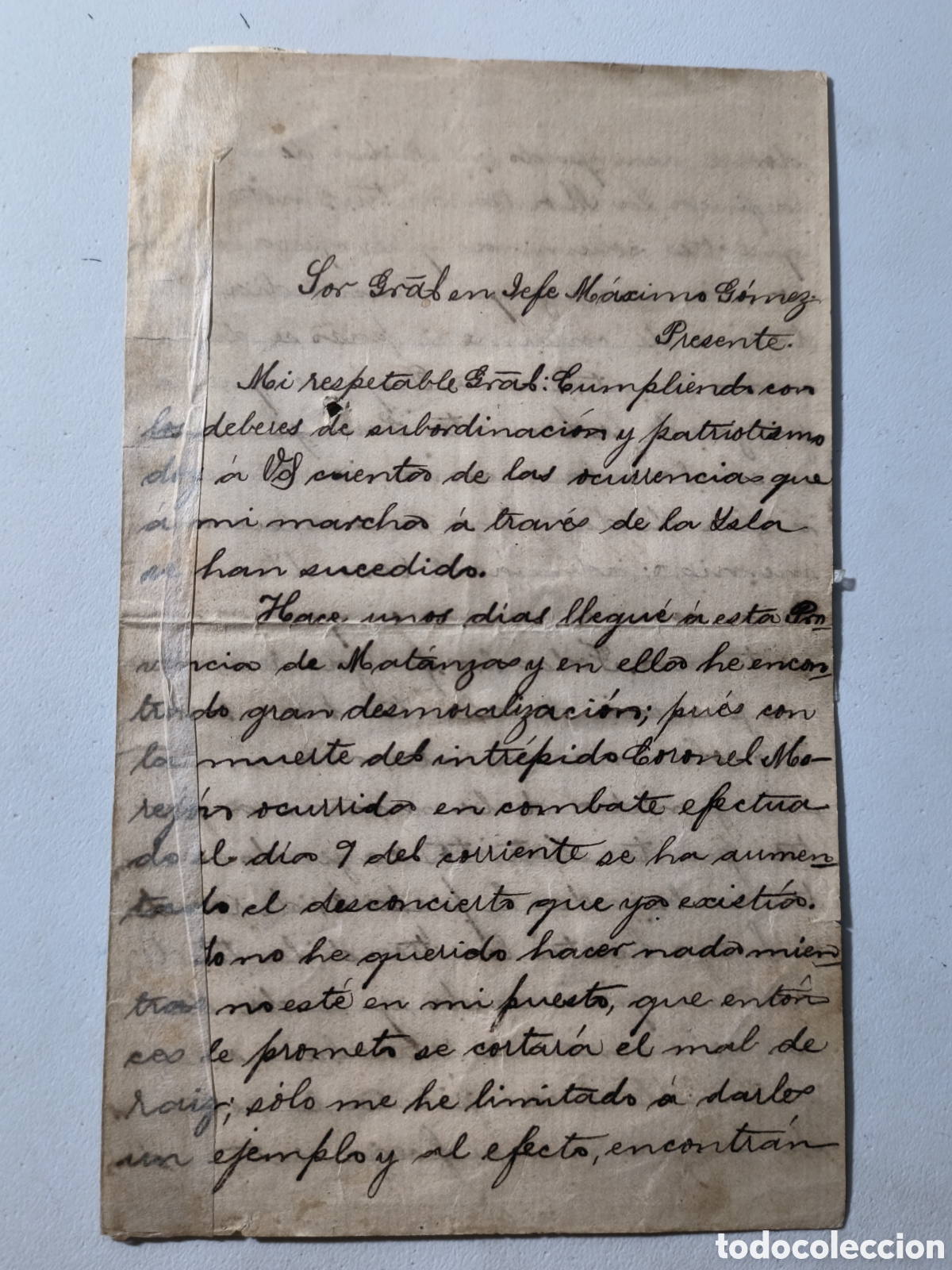 Manuscritos antiguos: Cuba,guerra de cuba,carta personal del general Juan Fern&aacute;ndez Ruz a G&oacute;mez,a&ntilde;o 1896