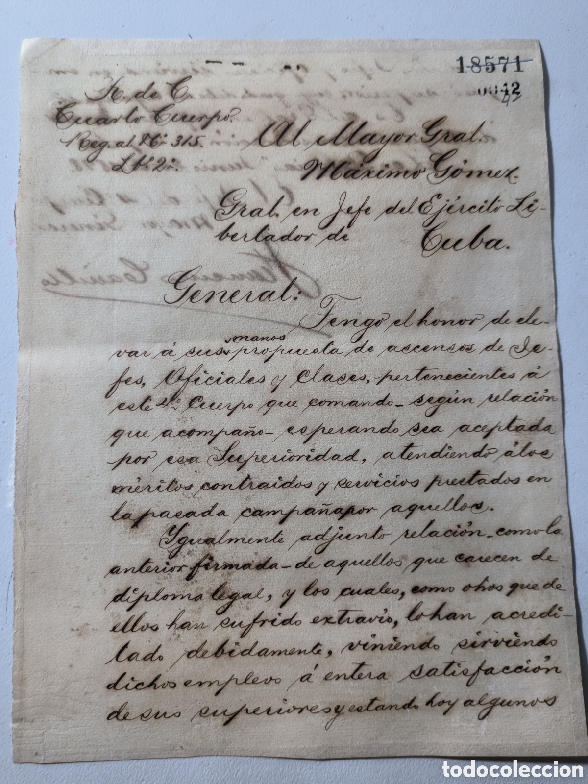 Manuscritos antiguos: Cuba,guerra de cuba,carta propuestas de ascenso del mayor general Carrillo al general&iacute;simo,a&ntilde;o 1898.