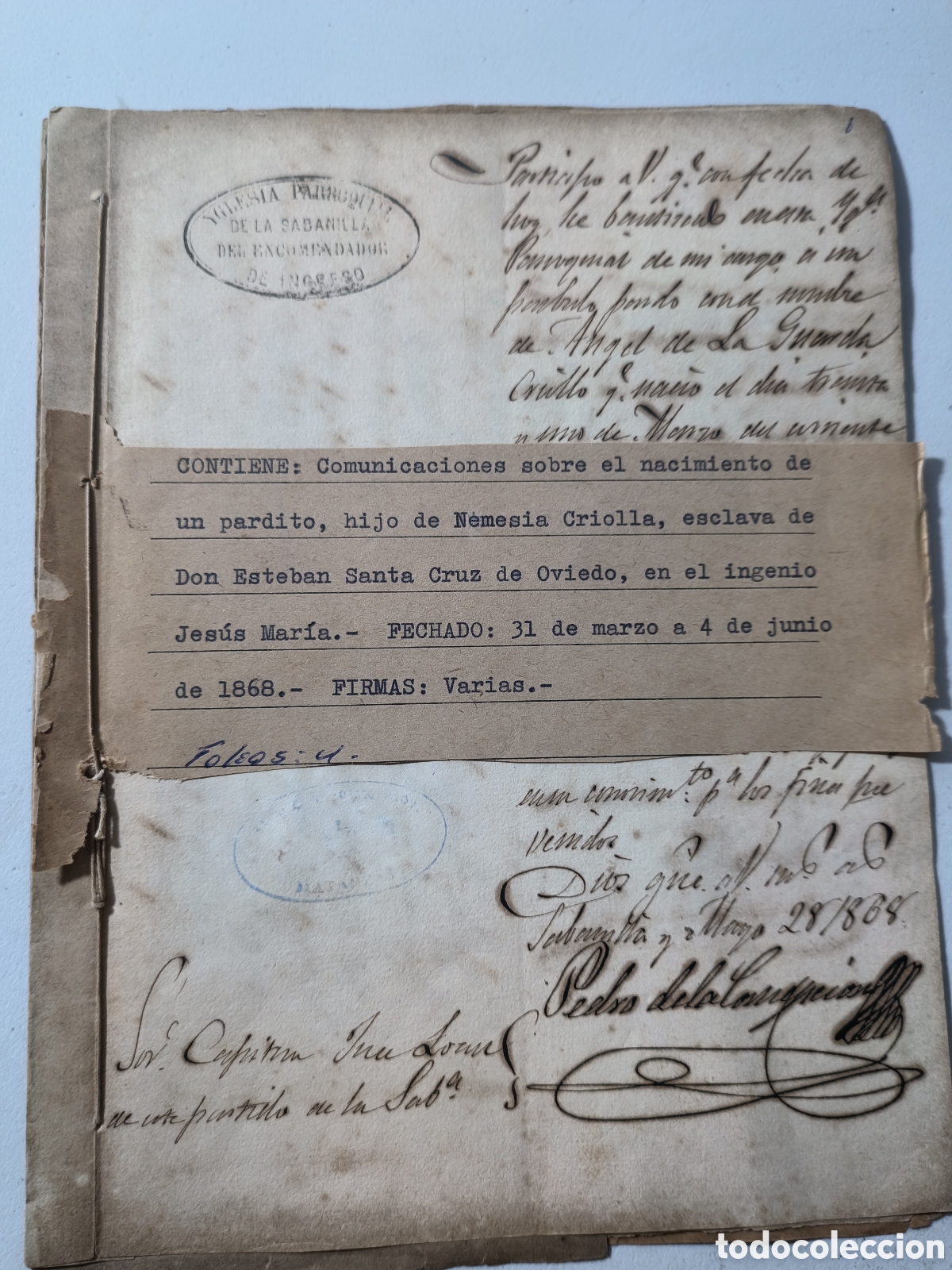 Manuscritos antiguos: Cuba espa&ntilde;ola, expediente completo de nacimiento de un pardo,a&ntilde;o 1868