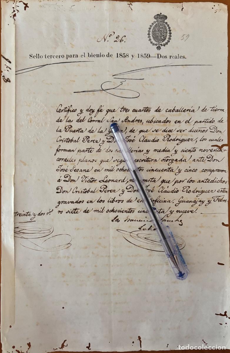 Manuscritos antiguos: CUBA - GUANAJAY- MANUSCRITO - SELLO FISCAL ISABEL II- 1859