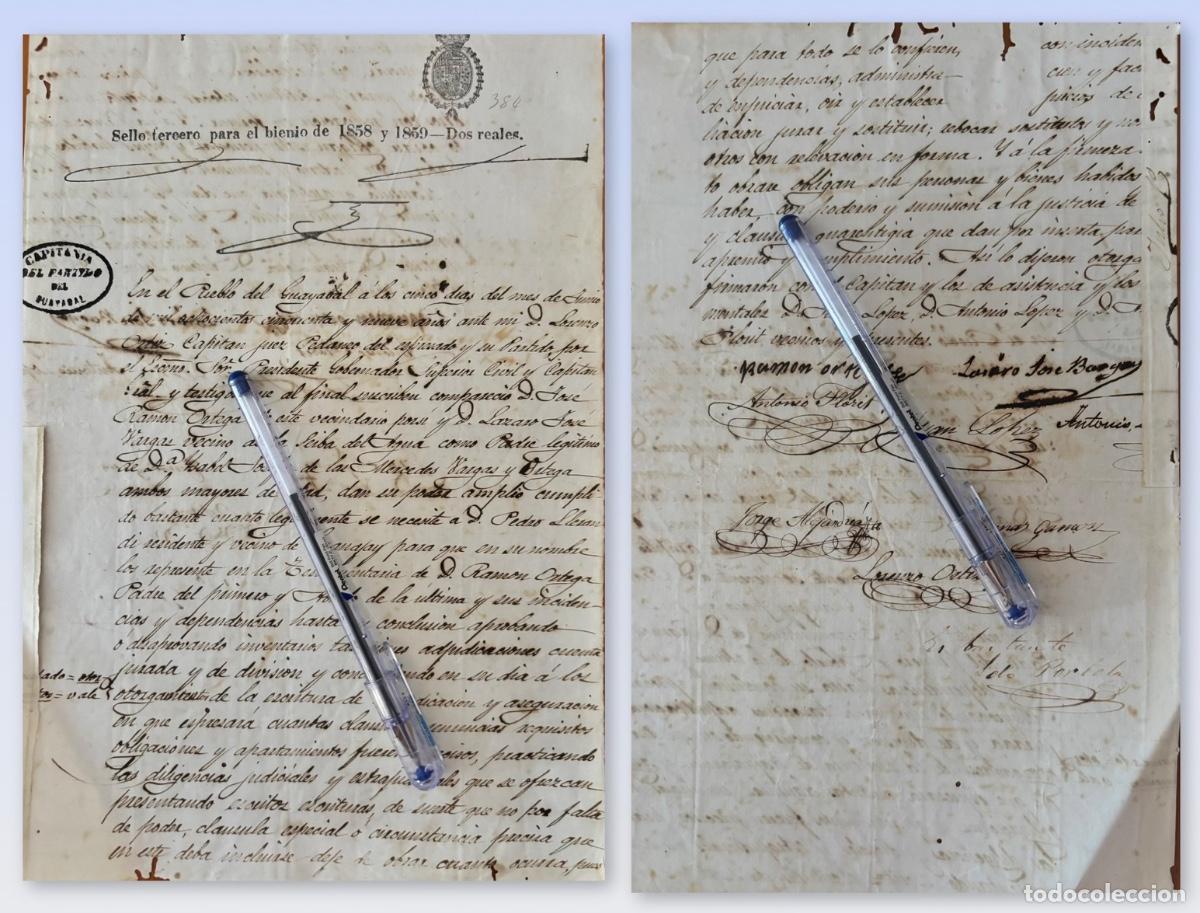 Manuscritos antiguos: CUBA- GUAYABAL- MANUSCRITO PODER CSPITAN- JUEZ- 1859