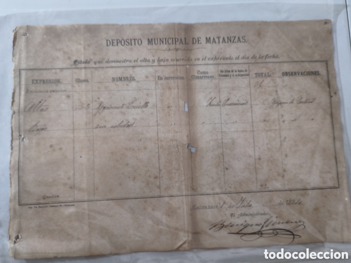 Manuscritos antiguos: Cuba espa&ntilde;ola,parte del dep&oacute;sito de cimarrones de matanzas,a&ntilde;o 1884