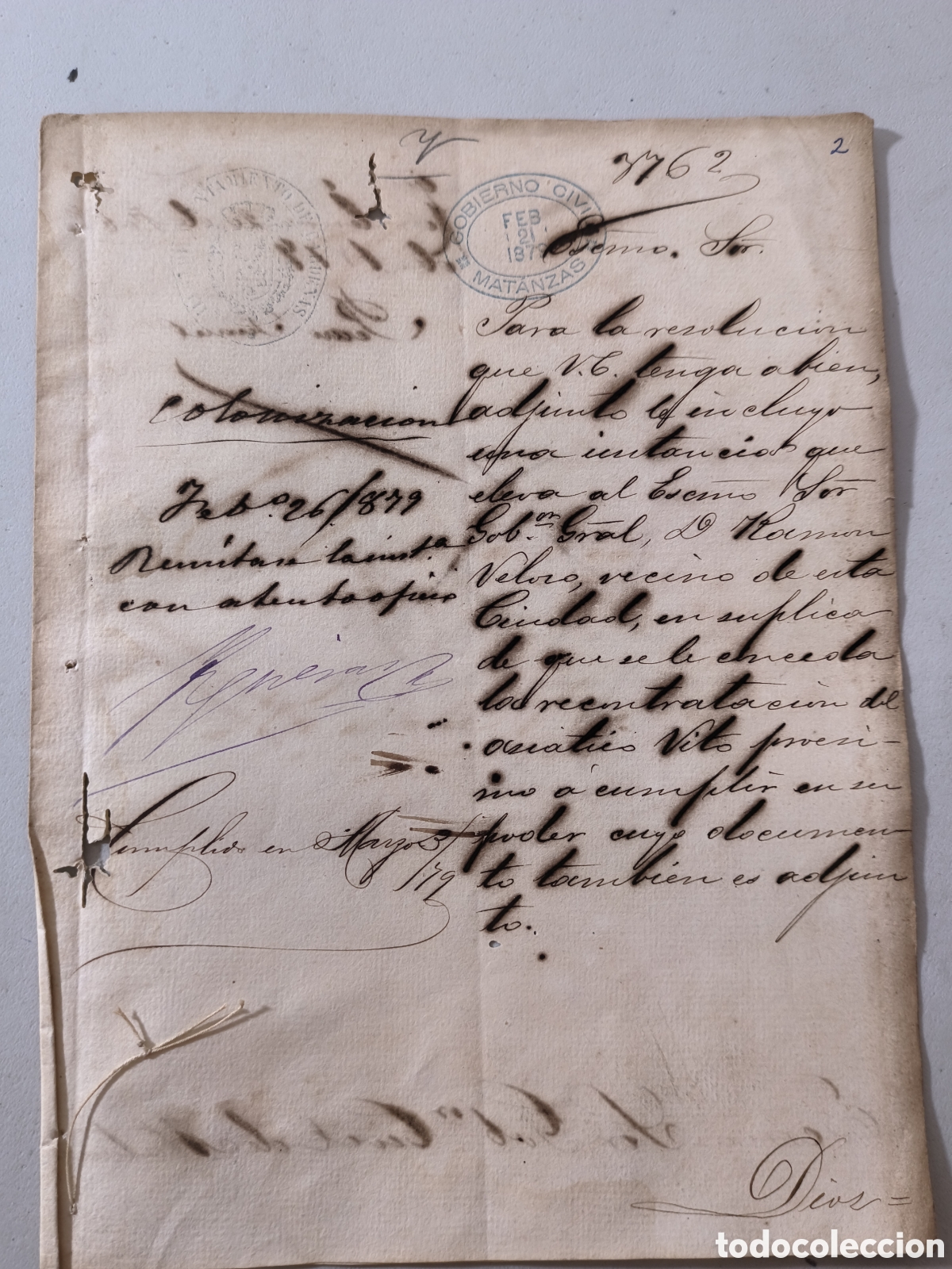 Manuscritos antiguos: Cuba espa&ntilde;ola, solicitud de recontrataci&oacute;n de asi&aacute;tico,a&ntilde;o 1879