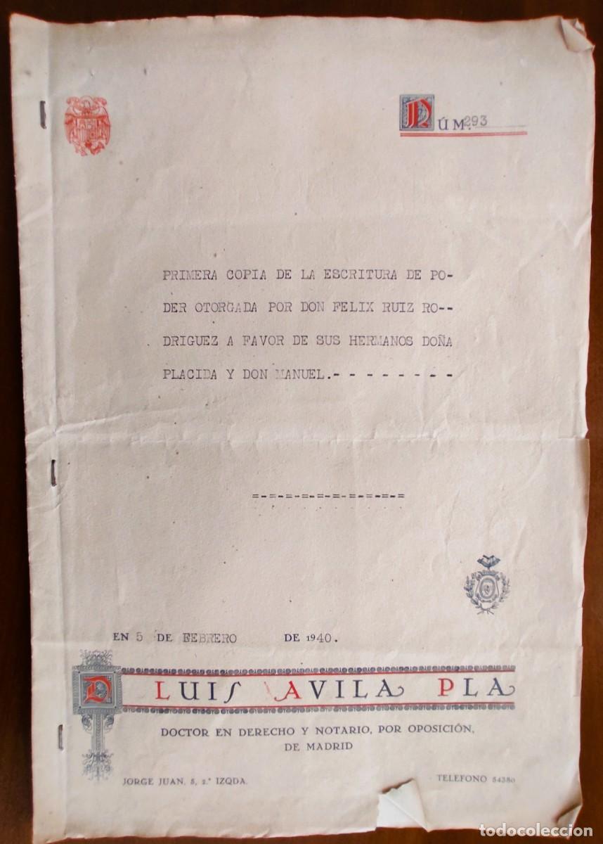 Manuscritos antiguos: MADRID A&Ntilde;O 1940 - SELLO 5&ordf; CLASE 7,5 PTAS Y SELLO 8&ordf; CLASE 1,5 PTAS. - ESCRITURA PODER
