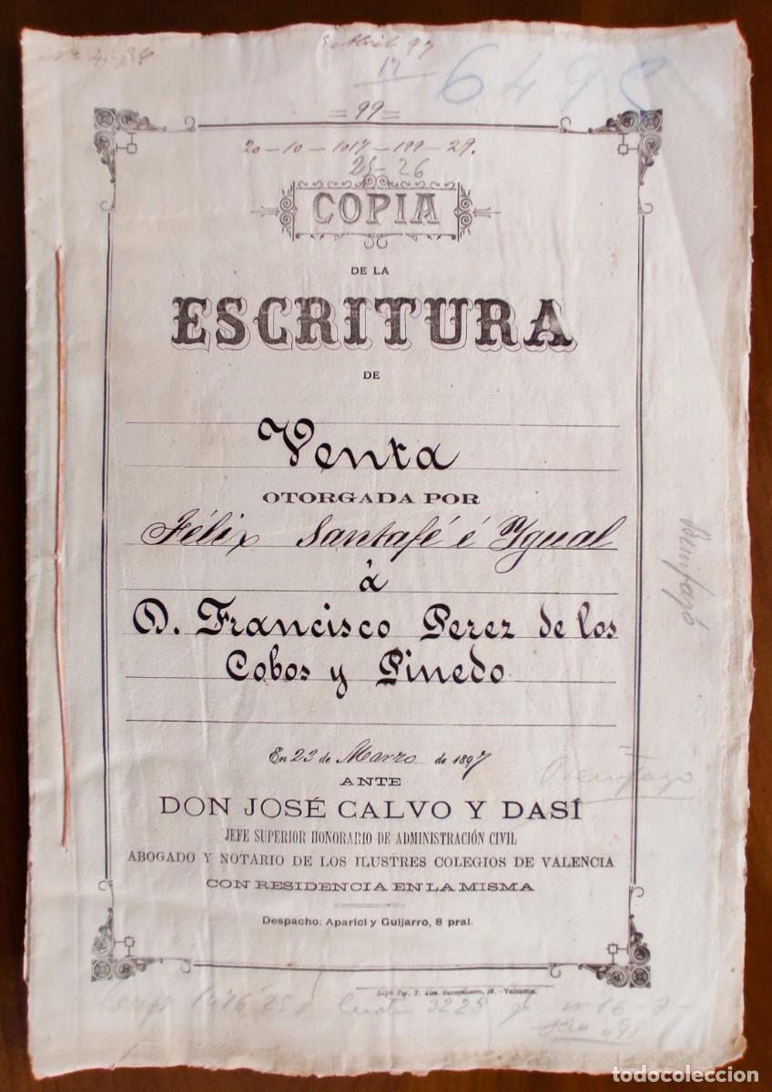 Manuscritos antiguos: VALENCIA A&Ntilde;O 1897 - SELLO 11&ordf; CLASE 2 PTAS Y SELLO 13&ordf; CLASE 75 CENT. - VENTA TIERRAS BENIFAIO