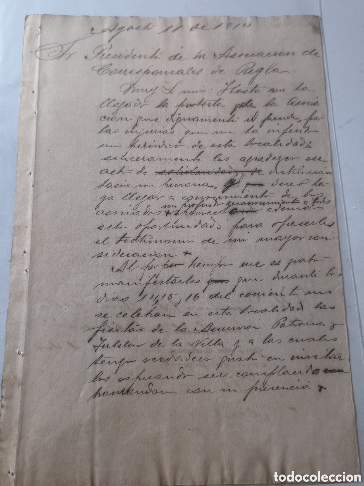 Manuscritos antiguos: Cuba,carta de protesta contra la asociaci&oacute;n de corresponsales de regla, a&ntilde;o 1914.
