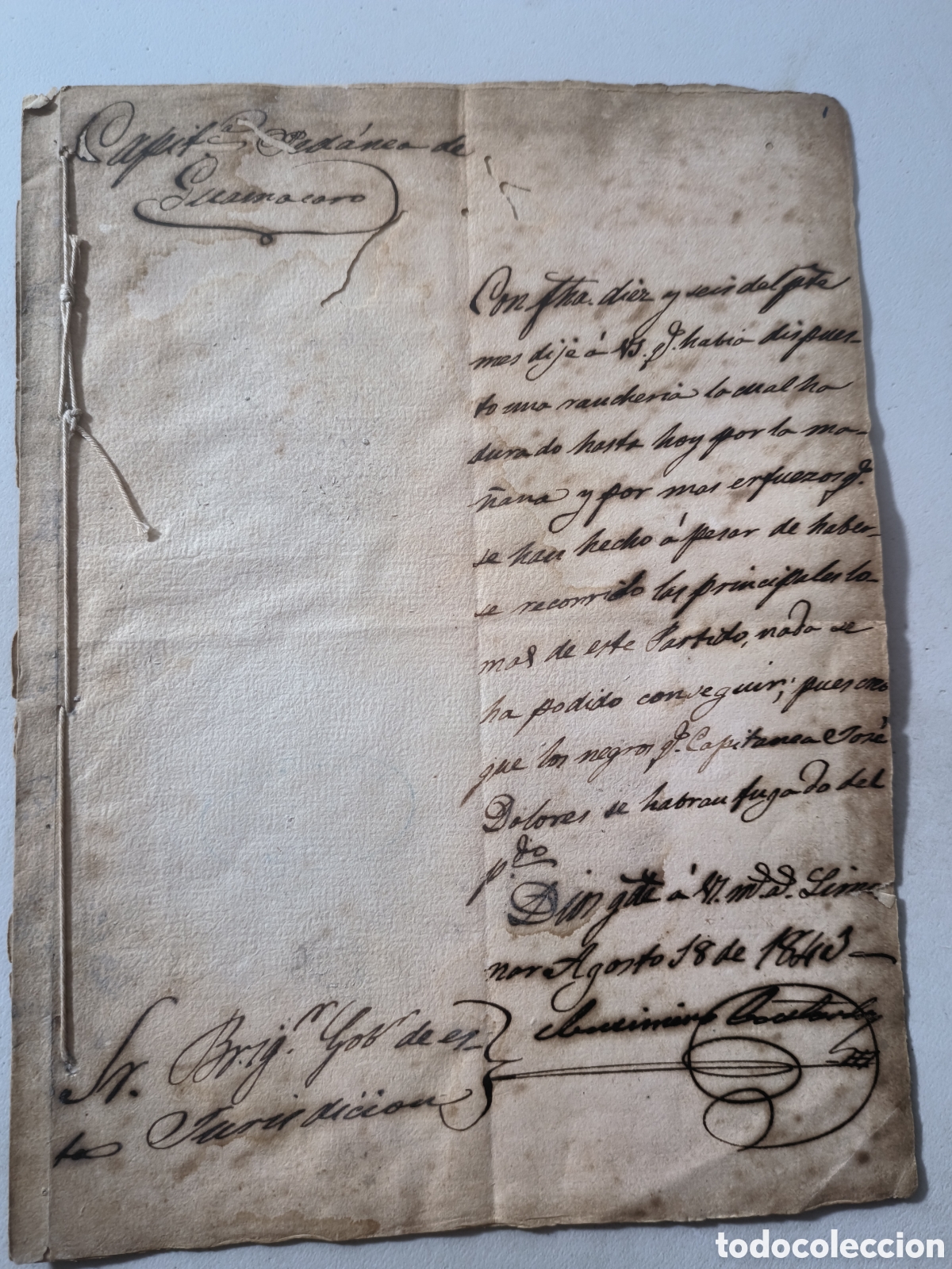 Manuscritos antiguos: Cuba espa&ntilde;ola,reporte capitan&iacute;a pedanea de guamacaro,rancheria contra cimarrones ,1843